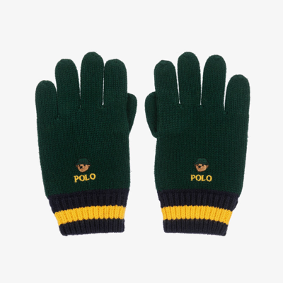 Shop Ralph Lauren Boys Green Polo Bear Gloves