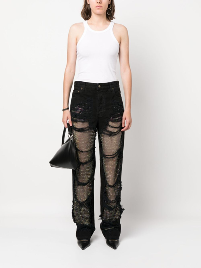 Darkpark Crystal-stitched Holey Wide-leg Pants In Schwarz