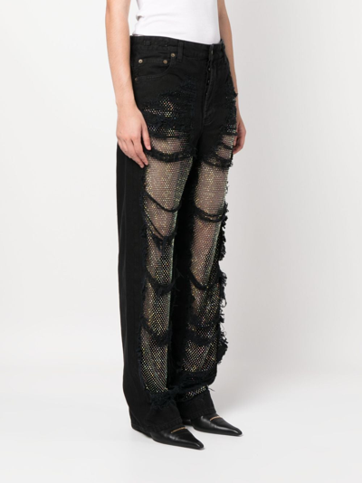 Darkpark Crystal-stitched Holey Wide-leg Pants In Schwarz