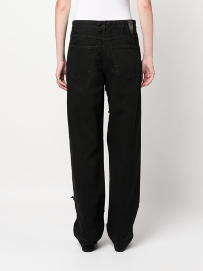 Darkpark Crystal-stitched Holey Wide-leg Pants In Schwarz