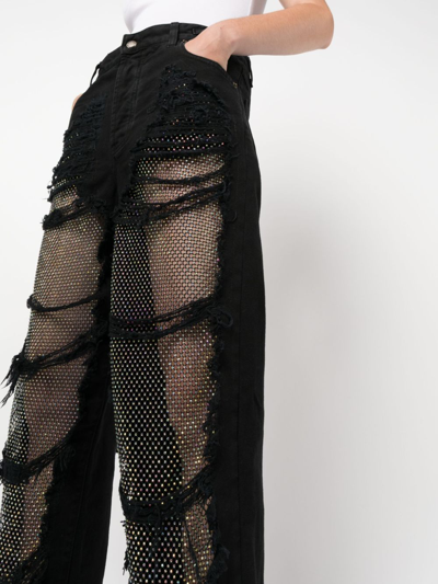 Darkpark Crystal-stitched Holey Wide-leg Pants In Schwarz