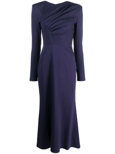 Shop Roland Mouret Asymmetric Long-sleeve Midi Dress In Blau