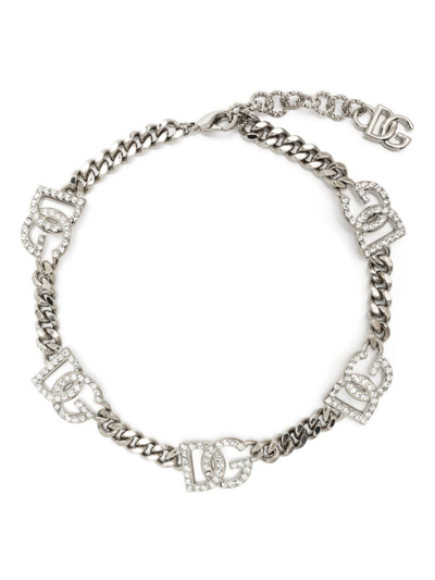 Shop Dolce & Gabbana Crystal-embellished Logo-charm Bracelet In Silber
