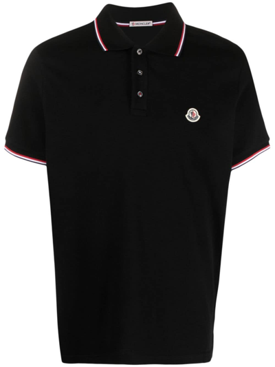 Shop Moncler Logo-patch Cotton-piqué Polo Shirt In Schwarz