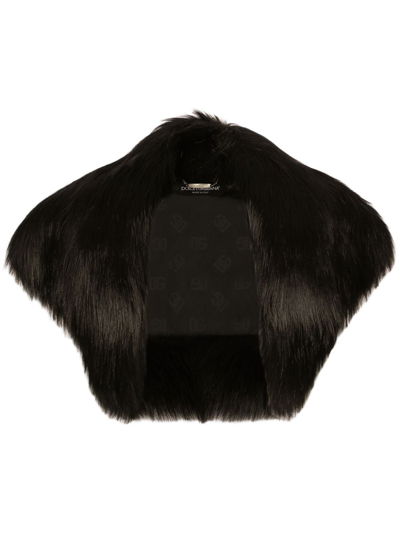 Shop Dolce & Gabbana Open-front Faux-fur Cropped Jacket In Schwarz