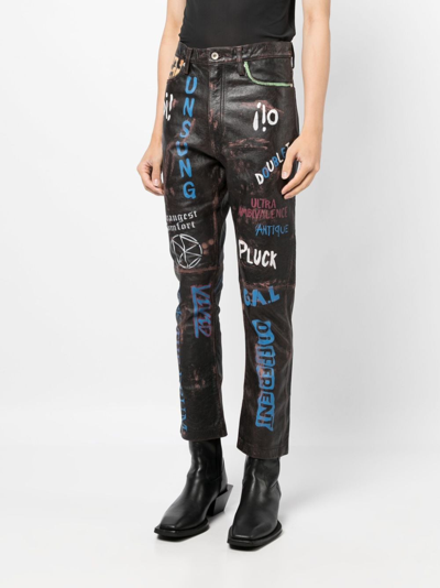Shop Doublet Slogan-print Straight-leg Trousers In Black