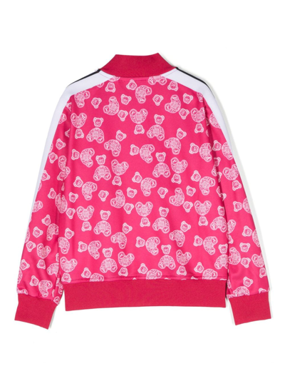 Palm Angels Teddy Bear-print Zip-up Bomber Jacket In Pink
