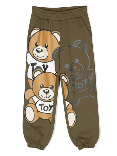 Moschino Teddy Bear-print Cotton Track Pants In Green