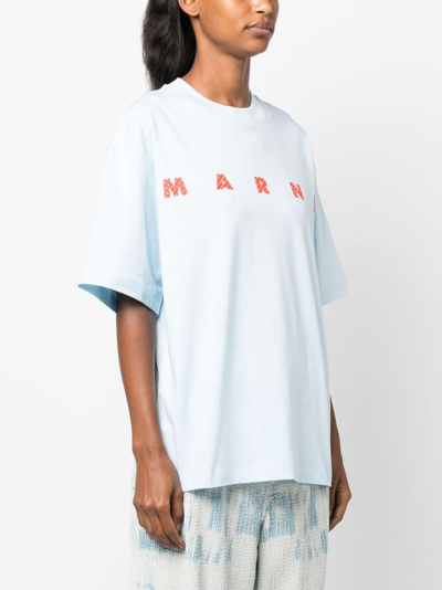 Shop Marni Logo-print Cotton T-shirt In Blue
