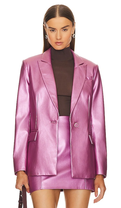 Shop Milly Alexa Crinkled Faux Leather Blazer In Pink