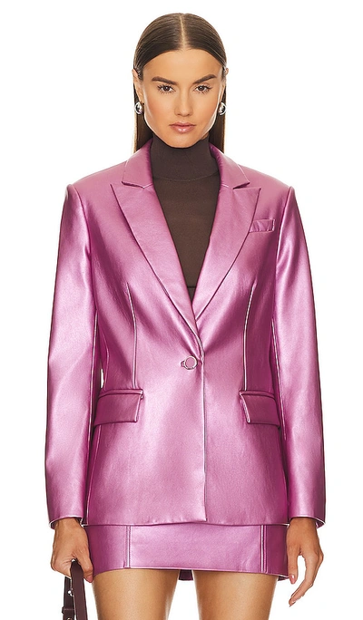 Shop Milly Alexa Crinkled Faux Leather Blazer In Pink