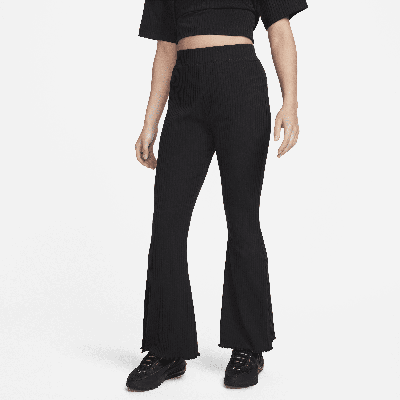 Shop Nike Women's  Sportswear Se High-waisted Full-length Ribbed Jersey Pants In Black