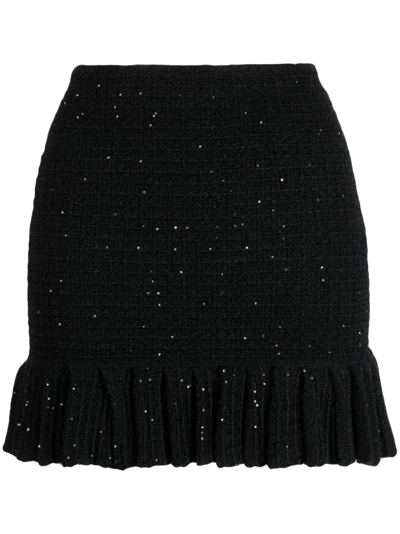 Shop Self-portrait Sequin Textured Knit Mini Skirt In Black