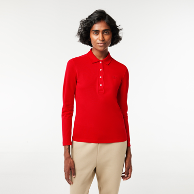 Shop Lacoste Women's Slim Fit Stretch Piqué Polo - 38 In Red
