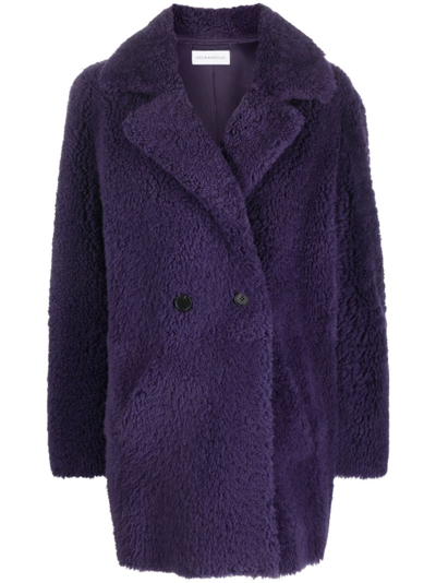 Shop Inès & Maréchal Shearling Double-breasted Coat In Purple