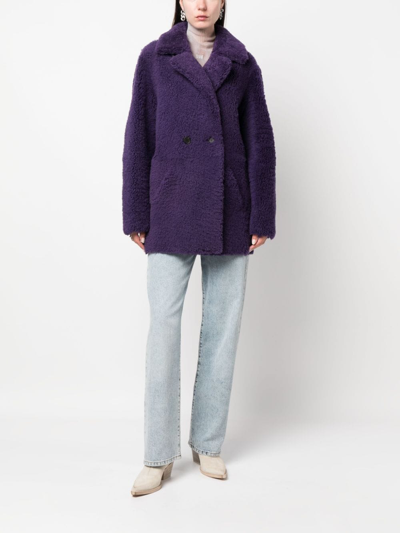 Shop Inès & Maréchal Shearling Double-breasted Coat In Purple
