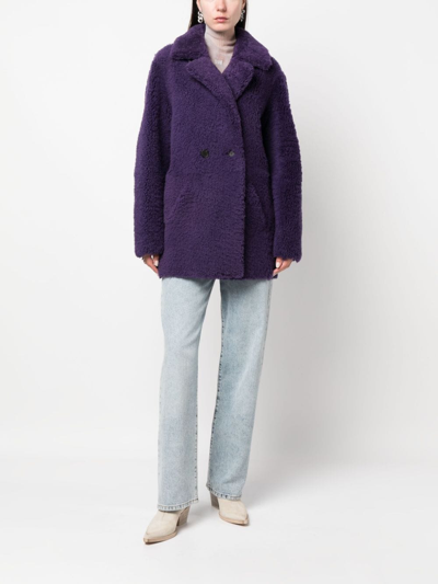 Inès & Maréchal Shearling Double-breasted Coat In Purple