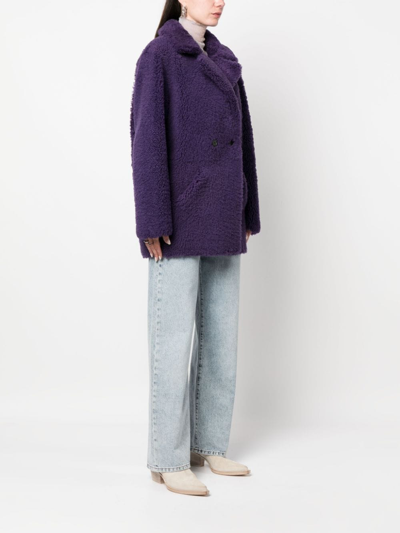 Shop Inès & Maréchal Shearling Double-breasted Coat In Purple