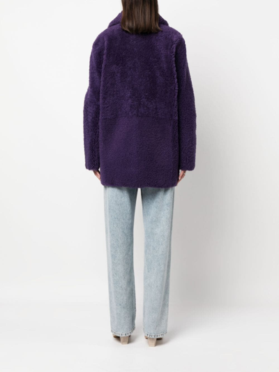 Shop Inès & Maréchal Shearling Double-breasted Coat In Purple