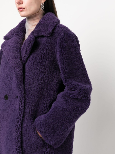 Shop Inès & Maréchal Shearling Double-breasted Coat In Purple