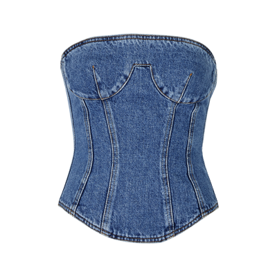 Shop Magda Butrym Strapless Denim Corset Top In Blue