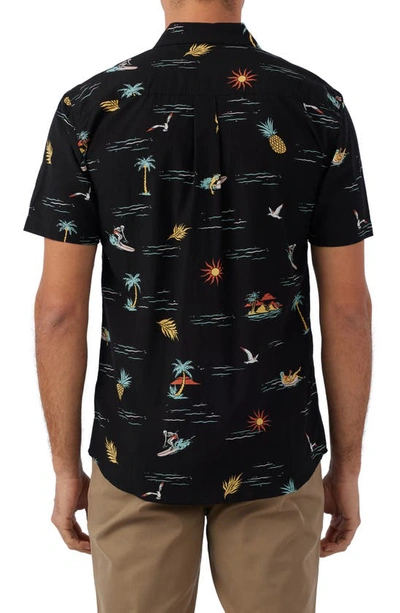Shop O'neill Oasis Modern Fit Tropical Print Short Sleeve Button-up Shirt In Black