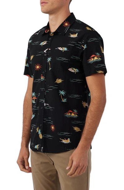 Shop O'neill Oasis Modern Fit Tropical Print Short Sleeve Button-up Shirt In Black