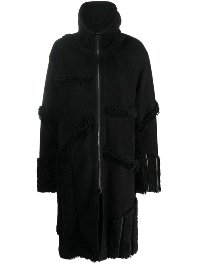 Shop Tom Ford Patchwork Shearling Midi Coat In Black