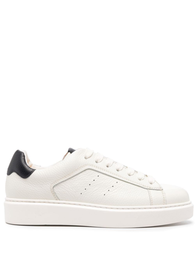Shop Doucal's Tumbled Leather Sneakers In White
