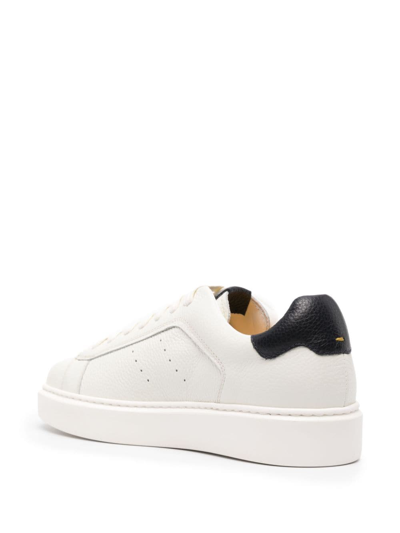 Shop Doucal's Tumbled Leather Sneakers In White