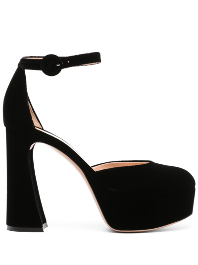 Shop Gianvito Rossi 120mm Velvet Platform Sandals In Black