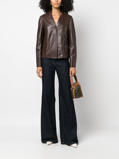 Shop Lanvin Single-breasted Polished-finish Jacket In Brown