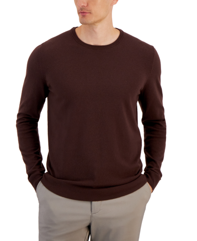 Shop Alfani Men's Solid Crewneck Sweater, Created For Macy's In Coffee Bean