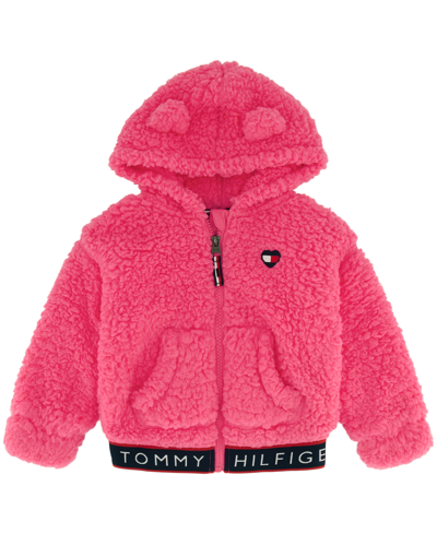 Shop Tommy Hilfiger Baby Girls Minky Hooded Jacket In Hot Pink