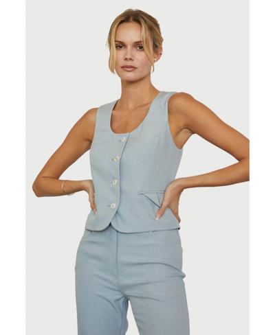 Shop Crescent Women's Viv Scoop Neck Button Up Vest In Light/pastel Blue + Light Blue