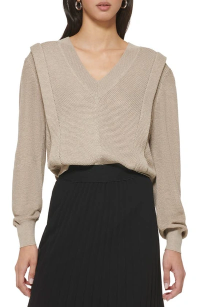 Shop Dkny Flange Sweater In Pebble Heather