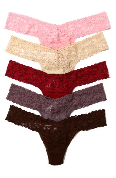 Shop Hanky Panky Assorted 5-pack Lace Low Rise Thongs In Pink/ Sand/ Fine/ Dusk/ Dcob