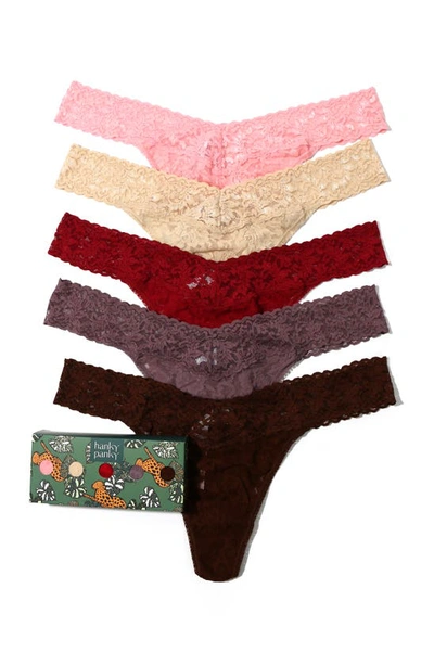 Shop Hanky Panky Assorted 5-pack Lace Original Rise Thongs In Pklm/ Sand/ Fine/ Dusk/ Dcob