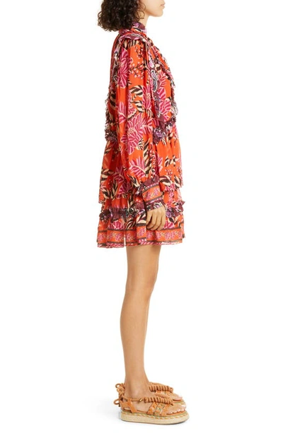 Shop Farm Rio Mixed Floral Ruffle Long Sleeve Dress In Pink/ Red Mixed