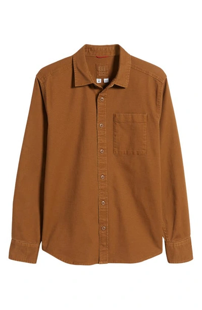 Shop Topo Designs Dirt Shirt Solid Stretch Organic Cotton Button-up Shirt In Earth