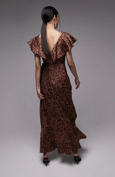 Shop Topshop Animal Print Ruffle Wrap Dress In Brown
