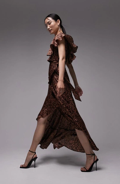 Shop Topshop Animal Print Ruffle Wrap Dress In Brown