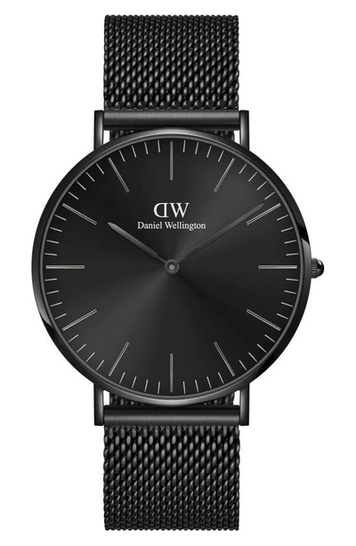 Shop Daniel Wellington Classic Ashfield Mesh Strap Watch, 40mm In Black