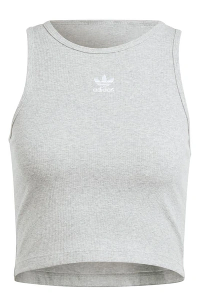 Shop Adidas Originals Adicolor Essentials Rib Crop Tank In Medium Grey Heather