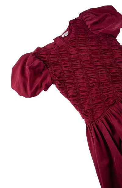 Shop Habitual Kids' Puff Sleeve Shirred Drop Waist Dress In Burgundy