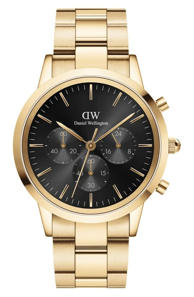 Shop Daniel Wellington Iconic Link Chronograph Bracelet Watch, 42mm In Gold