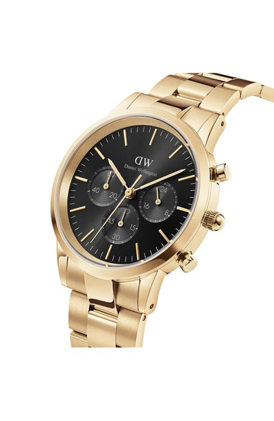 Shop Daniel Wellington Iconic Link Chronograph Bracelet Watch, 42mm In Gold