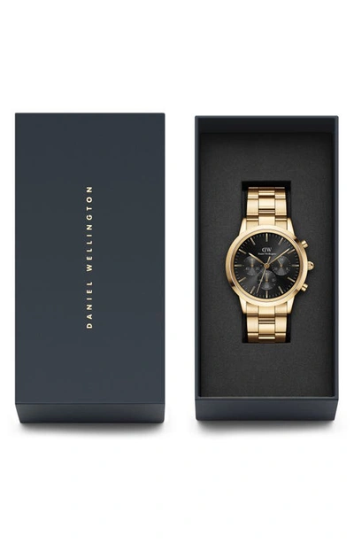 Shop Daniel Wellington Iconic Link Chronograph Bracelet Watch, 42mm In Gold