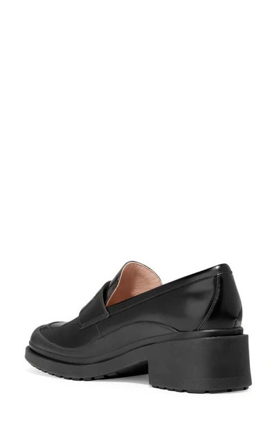Shop Cole Haan Westerly Block Heel Penny Loafer In Black Leather