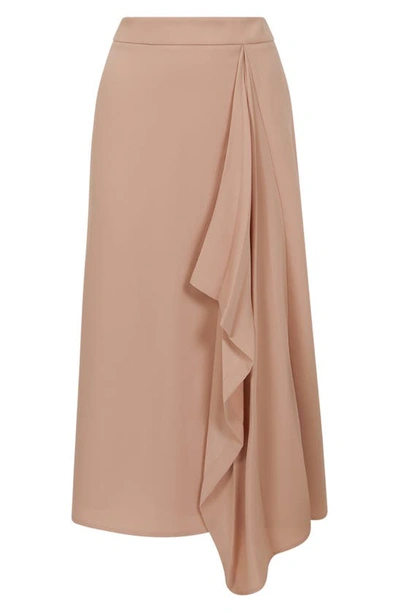 Shop Reiss Ash Ruffle Detail Midi Skirt In Camel